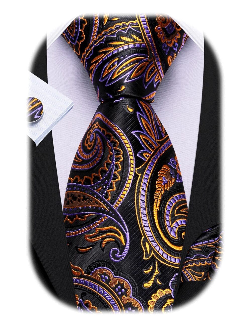 9425 Ties Paisley Woven Silk Necktie Set with Pocket Suqare Cufflinks